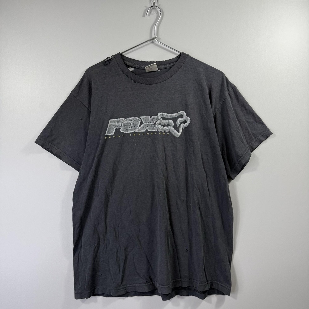 Vintage Fox Racing Distressed Thrashed Shirt Mens Medium Faded Black